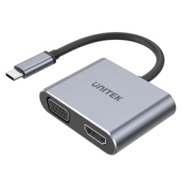 HUB USB-C Unitek D1049A 4 en 1 de Doble Pantalla VGA HDMI UltraHD 4K 60Hz 100W + USB