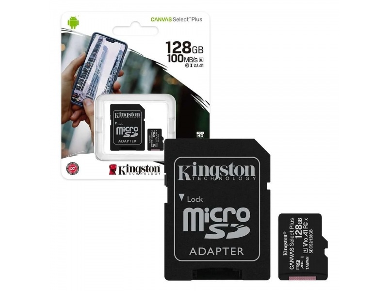 Memoria Micro SD Kingston Canvas Select Plus 128GB Clase 10 Con Adaptador